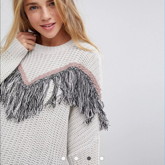 Pull&Bear Fringe Detail Chevron Sweater - Picture 2 of 14